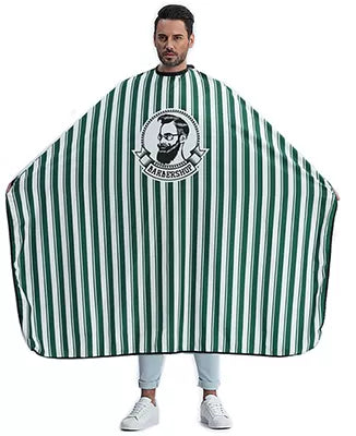 Maxi-Cape de Coupe Rayée Verte Tête Barber-Shop